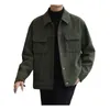 Herrjackor Cool Workwear Jacket Casual Solid Color Cardigan med Turn-Down Collar Pockets For Fall Winter Loose Warm Män