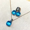 ネックレスイヤリングセット10.6mm nudo inlay blue zircon with black gun plated squareキャンディークリスタルファッションジュエリー