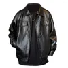 Men's Jackets Men Faux Leather Jacket Spring Fall Motorcycle PU Turn-down Collar Long Sleeves Black Male Casual Coat