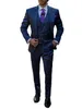 Navy Blue Striped Wedding Suits For Men Slim Fit 3 Pieces Peaked Lapel Groom Tuxedos Jacket Vest Pants