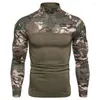 Chemises décontractées pour hommes 2023 à manches longues à manches longues à manches longues à manches élastiques camouflage Polo Stand Up Collar Cotton Autumn Youth T-shirt