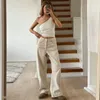 Femmes pantalons denim décontractés mode jeans beige vintage haut taille pantalon de jambe classique streetwear automne dames 231222