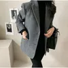 Wool Loose Women Blazer Fashion Office Ladies Button Up Turn Down Collar Coats Vintage Chic Jacket 2312222222222220