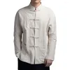 Men's Casual Shirts Men Autumn Shirt Lightweight Breathable Traditional Chinese Style Mandarin Collar With Long Sleeves