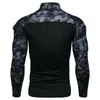 Chemises décontractées pour hommes 2023 à manches longues à manches longues à manches longues à manches élastiques camouflage Polo Stand Up Collar Cotton Autumn Youth T-shirt