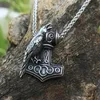 Colliers pendants 10pcs hommes en acier inoxydable Viking Raven nordique pagan collier Raven's Mjolnir Hammer251d