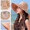 Berets Summer Cool Sun Hat for Women Lightweight Visor Hats Wide Brim Anti-uv Drawstring Beach Traverl Foldable Bucket Cap