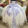 Quinceanera-jurken 2024 3D Flowers Appliques Bow Crystal Pearls Ball Jurk Off Shoulder Lace-Up Party Evening Speciale gelegenheid