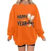 Damen Hoodies Sweatshirts Plus Size Happy Year Sweatshirt Welcome 2024 Slogan Letter Print Bluse Langarm Rundhalspullover
