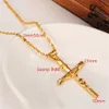 Men Cross Necklace Pendant Women INRI Juses Crucifix Christianity Jewelry 24K Yellow Solid Gold GF INBI Jesus of Nazareth King214T