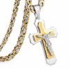 Multilayer Cross Christ Jesus Pendant Necklace Stainless Steel Link Byzantine Chain Heavy Men Jewelry Gift 21 65 6mm MN78287n
