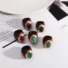 Cluster Rings Vintage Wooden Oval Semi Precious Gemstones Natural Stone Cocktail