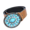 Riemen cowboygordel western leer met Boheemse faux turquoise buckle zwart bruin3073