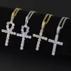 Colar pingente de pingente gelado masculino de ouro e colares de colares cruzados com 3 mm de link cubano Chain296q