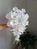 Bröllopsblommor samling Pure White Rose Cascading Calla Lily Rhinestone Bouquet of Bride de Fleur Mariage Blanc