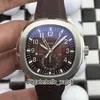 Nowy 5164R-001 Podwójny czas Extra duży brązowy zestaw automatyczny męski zegarek 316L stalowy gumowy pasek gents
