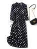 Jurken Suyadream Women Long Jurk 22 Mama 92%Silk 8%Spandex Dots Gedrukte Sashes Shirt -jurken 2022 Spring zomer marine kleding