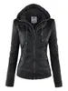 Kvinnors läder gotiska faux jacka kvinnor trevligt khaki vinter motorcykel hoodies ytterkläder pu grundläggande kappa