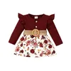 Robes de fille ma bébé 3m-3y nouveau-né pour tout-petit bébé robe fille fille d'automne imprimer patchwork à manches longues à manches longues à manches longues + ceinture d05l231222