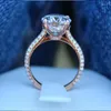 Med sidogonter Tisonliz 2023 4 Claw Crystal Engagement Rings for Women Wedding Finger Female Anel Rose Gold Fashion Jewelry