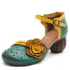 Sandalen birkuir retro bloemen vrouwen gesloten teen buckle gladiator echte lederen luxe schoenen 6 cm dikke hakken voor dames