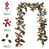 Dekorativa blommor 1,75 m Artificial Holly Leaves Vine Red Berries Christmas Rattan Diy Garland Wreath Xmas Tree Hnaging Ornamente Home