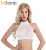 Bras Set Womens senza maniche Halter Crop Top Nightclub Dance sexy Sheer senza mena Mesh cami reggiseni trasparente rave mini part8096966