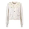 Kvinnors stickor 3D Flower Sweet Soft Single Breasted Cardigan Kort tröja Kvinnor Elegant Fashion Coat Knitwear Pink Topps 2024 Spring