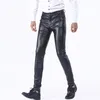 Calças masculinas Men Faux Leather Classic Fit Slim With Pockets Soft respirável cintura média para motocicleta