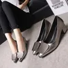 Dress Shoes Red Thick Heel High Heels Women Spring Pointed Toe Work Square Buckle Slip-on Small Leather