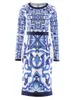 Casual Dresses Blue And Whiet Porcelain Printing Dress Spring Summer Women Knee-Length Street Party Fashion Sliming Vestidos
