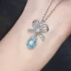 Pendants Fashion Natural Sea Blue Zircon Stone Butterfly Pendant Collier Femme Colliers de couloir en argent Colliers de chaîne