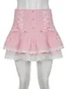 Robes Iamhotty Coquette esthétique mini jupe rose cascading ruffle boutons de laceup kawaii jupes fairycore japonais y2k