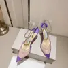 Vår/sommar 2024 Rhinestone Chain High Heel Toe Clear Film Purple Sandal Stiletto French Sexy Banqueting Shoes