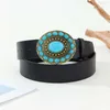 Belts Beaded PU Leather Belt Blue Stone Metal Buckle Wide Side Waist All-match Jeans Trouser Decor Korean Style Waistband Party