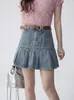 Skirts Blue Denim Skirt 2023 Fashion Pleated High Waist Mini Y2K Retro Sweet Cute Sexy Streetwear Summer Women