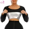 Outfit Lazawg Sauna T -Shirt für Frauen Gewichtsverlust Gewichtsverlust schwitzen Langarm Yoga Sport Top Faties Ladies Body Shaper