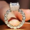 REAL SOLIDO 925 STERLING Silver Gemstone Rings para mujeres Luxury Square 3 quilates de compromiso de diamantes anillo de boda joyería topacio fino194m