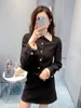 Work Dresses Kpop IVE Jang Won Young Black Small Incense Wind Suit Women's Autumn Short Cardigan Jacket High Waist A-line Skirt Two Piece