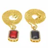 Micro Ruby Red Black Square Pendant Set 2 4mm 24 Box Chain Gold Tone Iced Out Necklace Hiphop Gold Chains For Men Women277s