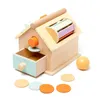 Toy Montessori Trähus Tidiga barn Utbildning Kasta bollmynt Drer Game Training Baby Toyszln231223