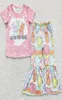 Yeni tasarım yürümeye başlayan çocuk kızlar giysi seti butik kısa kollu çan dipleri çocuk kıyafetleri tavşan baskısı Paskalya kız kız giyim toptanları4385378