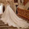 TOUNNINGBRIDE 2024 Luxury High Neck Beading Pearls Ball Gown Wedding Dress White Romantic Long Sleeve Sparkly Tulle Princess Bridal Clown