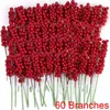 Decorative Flowers 60/1pcs Xmas Simulation Berry Branch Artificial Red Berries Flower Fruit Cherry Plant For Chriatmas Tree Home Party