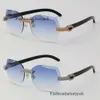 2022 New Metal Model Micro-paved Diamond Set Rimless Womens Men Sunglasses Black Buffalo Horn Sun Glasses Male and Female Frame with 18K