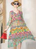 Hoge kwaliteit zomer 2022 strand boho vintage print zijde v-hals jurk elegante feestjurk designer vestidos losse midi-jurken