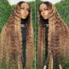 Deep Wave 13x4 Highlight Ombre Spets Front Glueless HD Wigs Human Hair Ready to Wear 4/27 Piano Colored 13x6 Frontal