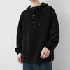 Men's Jackets Adjustable Drawstring Hoodie Distinctive Collar Button Solid Color With Patch Pocket For Fall