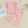 Ensemble de vêtements Citgeesummer Kids Toddler Girls Turnits Sleeve Color Color Rib T-shirts Tops Elastic Raise Pant