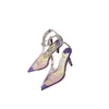 Vår/sommar 2024 Rhinestone Chain High Heel Toe Clear Film Purple Sandal Stiletto French Sexy Banqueting Shoes